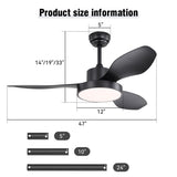 47 Inch Ceiling Fan with 22W LED Light and Remote Control 6 Speeds Reversible DC Motor for Bedroom W934P288498