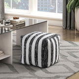Modern Pouf Black and White Striped Fabric Upholstered Ottoman, Non-Slip Floor Pouf, Bean Bag Chair, B011P251659