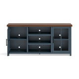 67 inch TV Stand Console for TVs up to 80 inches, No Assembly Required, Blue Denim and Whiskey B108P160177