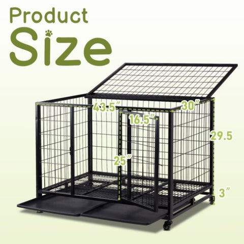 ZUN 42 Inch Heavy Duty Dog Crate, Metal Dog Cage Dog Kennel for Medium to Large Dogs with Double Doors, 52893270