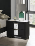 ZUN 1pc Contemporary Black Finish Nightstand Two Drawers Metal knobs Black White Bedroom Wooden B011P255209