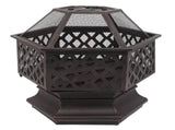 22" Hexagonal Shaped Iron Brazier Wood Pit Decoration for Backyard Poolside 90312473