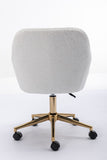 ZUN Modern Teddy Fabric Material Adjustable Height 360 Revolving Home Office Chair With Gold Metal Legs 91744909