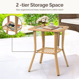 Outdoor Wicker Side Table, Rattan End Table with Glass Top, Patio Coffee Bistro Table for Indoor 30348373
