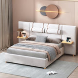 Queen Size Upholstered Platform Bed, Two Outlets and USB Charging Ports on Both Sides, Two Bedside WF324746AAA