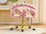 Pink Velvet Bubble Vanity Chair with Gold Base, 360&deg Swivel Height Adjustable Ergonomic Accent W3875P446136