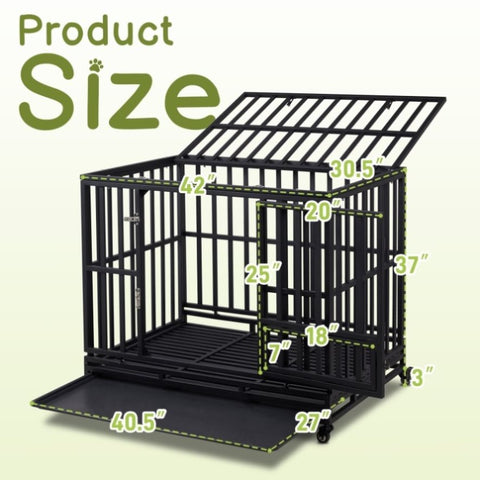 ZUN 42 Inch Heavy Duty Dog Crate, 3-Door Dog Kennel for Medium to Large Dogs with Lockable Wheels and 82726389