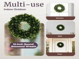Boxwood Wreath - 12 inch Round Artificial Greenery Indoor Outdoor 34700899