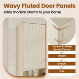 Beige Fluted Wall Cabinet - Over-Toilet Storage w/ 2 Doors Open Shelf 3-Position 70510098