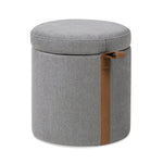 ZUN Brandy 14" Round Upholstered Storage Ottoman with Leather Accent, Uptown Gray B2719P269256