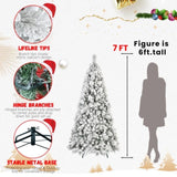 Artificial 7ft Flock Christmas Tree with 1060PVC/Hard Needle Mixed Branch Tips,Hinged Premium & 60796442