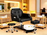 Black PVC IronFrame Pedicure Chair, Manual Reclining with Stool & Basin 43026669