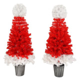 ZUN Lighted Santa Hat Style Tree Set of 2, 4ft Artificial Tree with Warm White Lights, N710P181810J