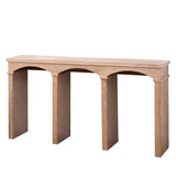 Rustic Archway Console Table 60"Long Entryway Table with Decorative Arched Legs, Natural Wood W2729P330225
