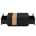 ZUN ON-TREND Modern 35.4 x 23.6 Inch Two-tone Coffee Table with Faux Marble and Walnut Wood Grain WF321209AAB