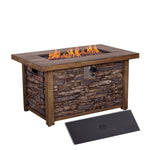 ZUN Best Choice Product 50,000 BTU Rectangle Fire Pit Table, Faux Woodgrain Top And Faux Stone Texture W2029120115