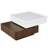 ZUN Multi-functional Square 360&deg;Rotating Coffee Table 2 Drawers, High Gloss 2-Tier Center Table 86956887