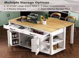 47 inch Kitchen Island with Extendable Dining Table, Rubber Wood Veneer Kitchen Table with Internal 56128666