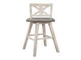 Pub Height Chairs Set of 2, Distressed Gray and White 360-degree Swivel Chair Solid Rubberwood B011P194916