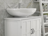 Bathroom Sink Cabinet, Pedestal Sink Cabinet with Adjustable Shelf, White-AS 25673696