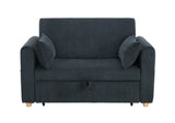 Marielle 55"W Black Corduroy Convertible Sleeper Loveseat with USB Ports, Magazine Pockets, and B061P305696