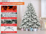 6ft Flocked Christmas Tree with 1100 Tips, Realistic PEPVC Snowy Hinged Tree with Metal Stand, Full 69670078