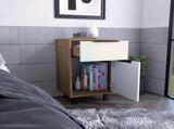 Nightstand 27" H, One Drawer, Storage with Door, Four Legs, White/Pine B097132988