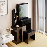 ZUN Small Space Left Bedside Cabinet Vanity Table + Cushioned Stool, Extra Large Right sliding mirror, W936P176298