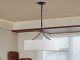 Modern 3-Light Fabric Pendant Light, Black Adjustable Drum Chandelier, Matte Black Fabric Shade W1367P460380