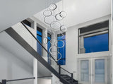 14 Ring High Ceiling Chandelier Foyer, Black Modern LED Large Staircase Long Chandeliers Light 86954996