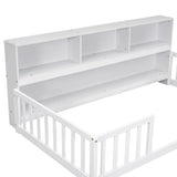 ZUN Twin Floor Bed with Bedside Bookcase,Shelves,Guardrails,White W504142771