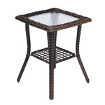 ZUN Outdoor Wicker Side Table, Rattan End Table with Glass Top, Patio Coffee Bistro Table for Indoor 91766785