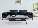 Rectangle Coffee Table with Tempered Glass top and Black MDF Shelf, Modern Table for Living Room, W241142567