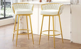 ZUN Swivel Counter Height Bar Stools Set of 2,31.5"Bar Height Stools with Hand-Woven Backrest & Gold N762P216979A