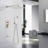 Brushed Nickel shower system 10 inch Brass Bathroom Deluxe rain mixed shower combination set wall W121956598