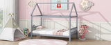 Twin House Bed with Headboard and Footboard, Twin Rubber Wood Bed with House Frame,Light Grey W504P225966