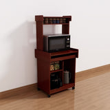 Microwave Cart Coffee Station Computer Cart on locking castors hutch gliding shelf Mahogany color B107P283310