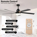 65 Inch Black Ceiling Fan with Light, 5-Blade Dimmable LED Ceiling Fan with Remote Control, Modern W1340P243907