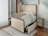 Modern Metal Bed Frame with Curved Upholstered Headboard and Footboard Bed with 4 Storage Drawers, N701P229017B