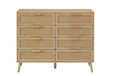 ZUN Bedroom dresser, 8 Double Dresser with rattan drawers, wood chest of drawers for kids living W1162P190402