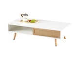 41.34" Rattan Coffee table, sliding door for storage, solid wood legs, Modern table for living room W1265107718