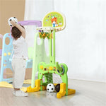 ZUN 6-in-1 Kids Portable Slide Rocking Horse Toy with Basketball Hoop and Ring Toss 94768456