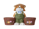 Magnesium Oxide Dog Statue Planter with Solar LED Lights in Ears, Dual Flower Pots Garden Decor, W6572P574589