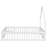 Full House-Shaped Headboard Floor Bed with Fence ,White W504119481