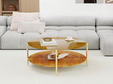 Modern Gold Round Double-Layer Coffee Table Tempered Glass Storage & Decoration 32.28-Inch W1935P457159