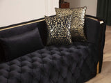 Button Tufted Sofa Finished with Velvet Fabric and Gold Accent in Black B00961118