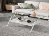 Rectangle Coffee Table with Tempered Glass top and White Metal Legs, Modern Table for Living Room , W241142561