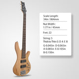 ZUN 44 Inch GIB 5 String H-H Pickup Laurel Wood Fingerboard Electric Bass 24572750