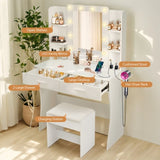 Vanity Desk with Mirror and Lights, Makeup Vanity with Power Outlet & Hair Dryer Rack,3 Adjustable W3204P300596
