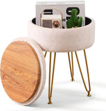 Ottoman Footstool Round Velvet Storage Stool Soft Vanity Chair with Memory Foam Seat, Small Side 01252640